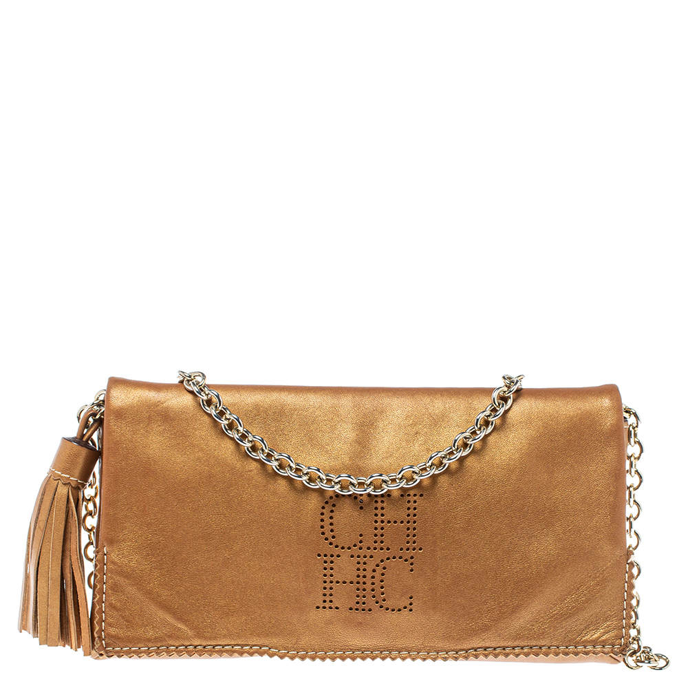 Pre-owned Carolina Herrera Brown Leather Chain Shoulder Bag