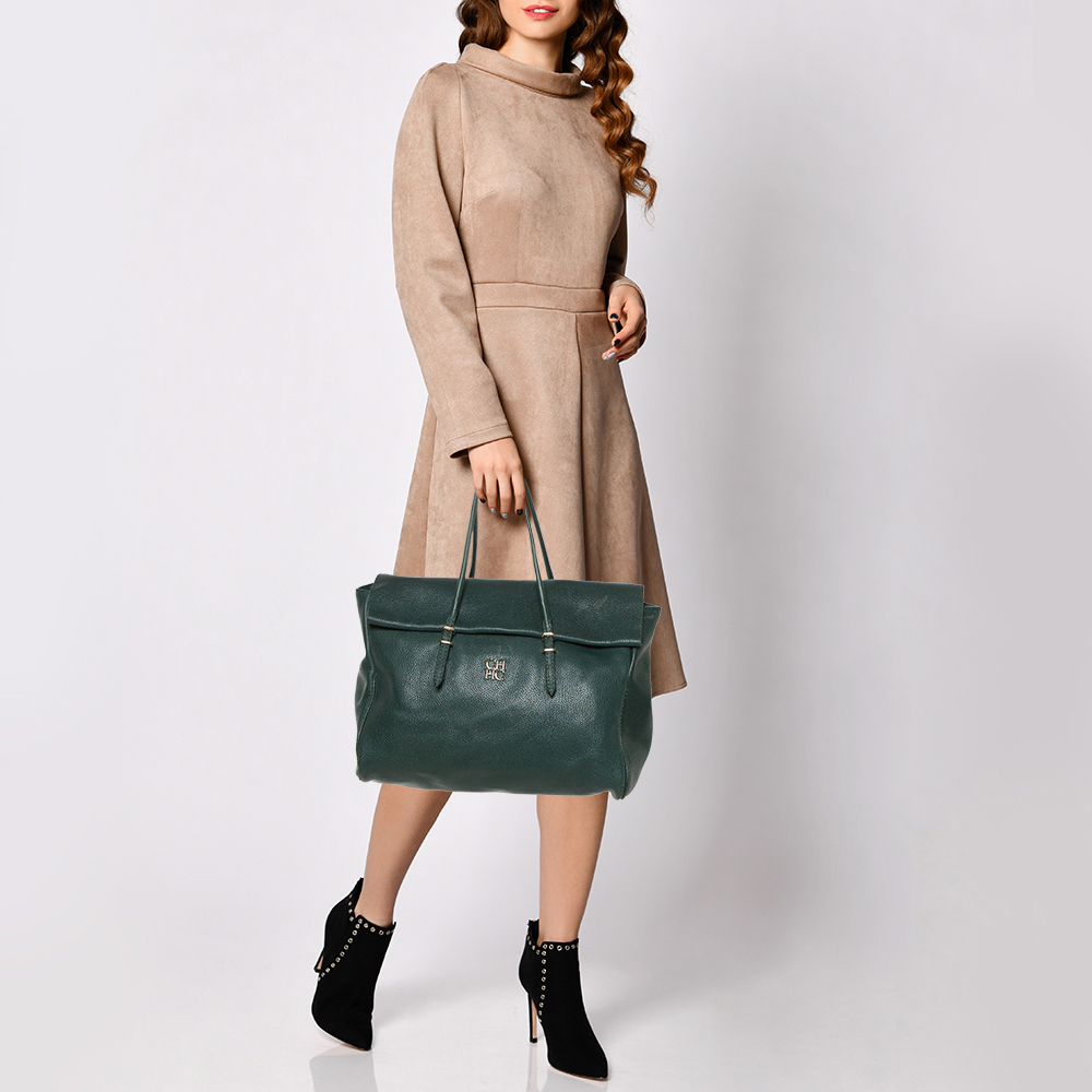 

Carolina Herrera Green Leather Flap Tote