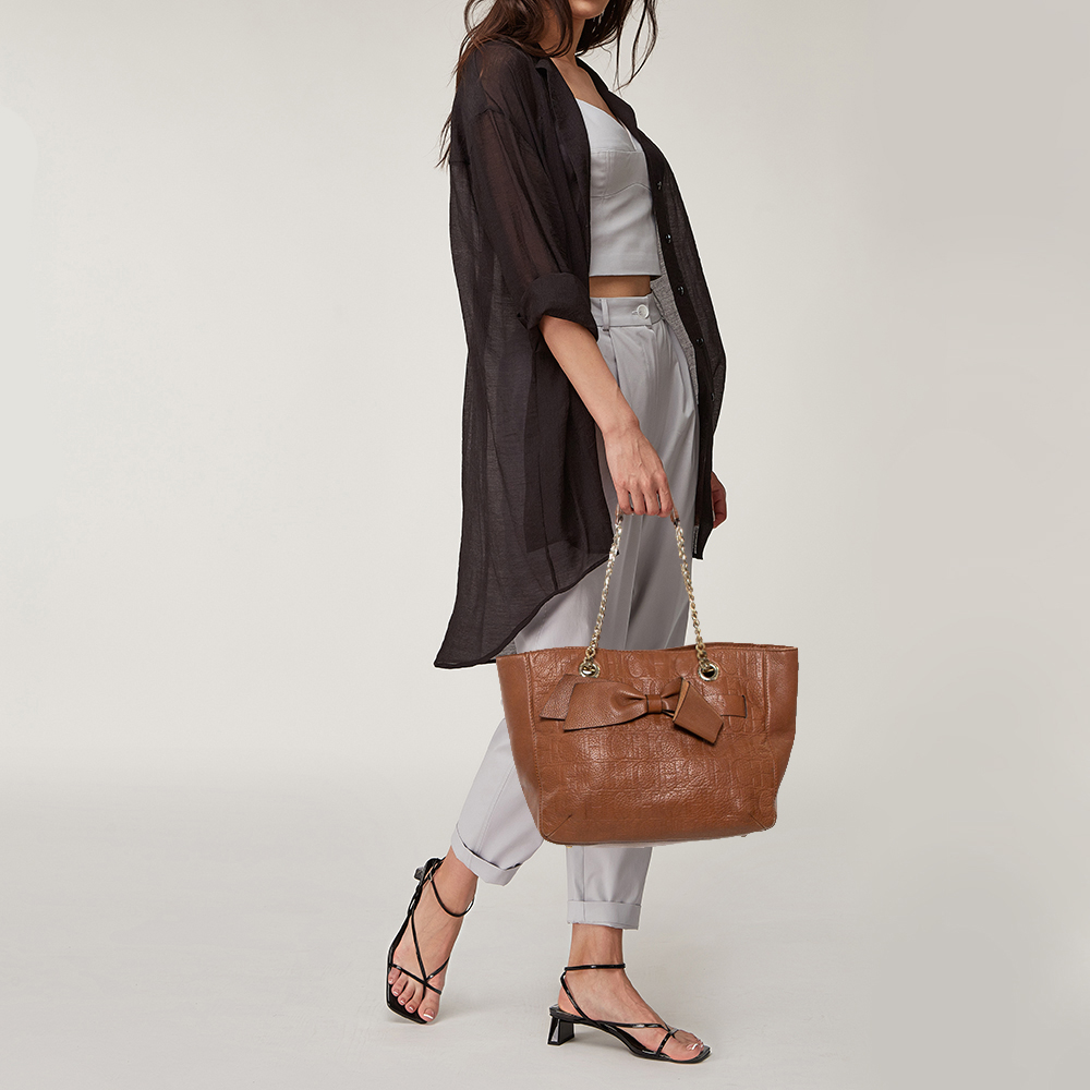

Carolina Herrera Brown Monogram Leather Audrey Tote