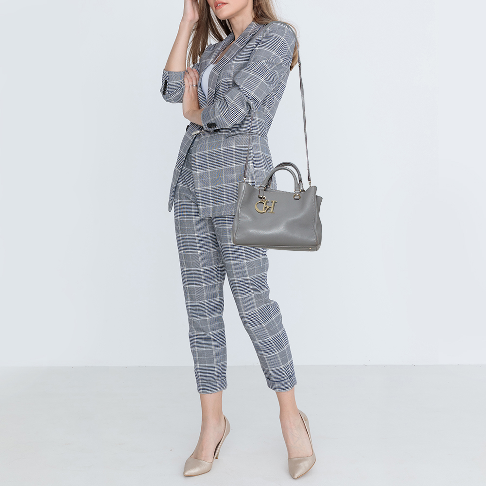 

Carolina Herrera Grey Leather Charm Tote