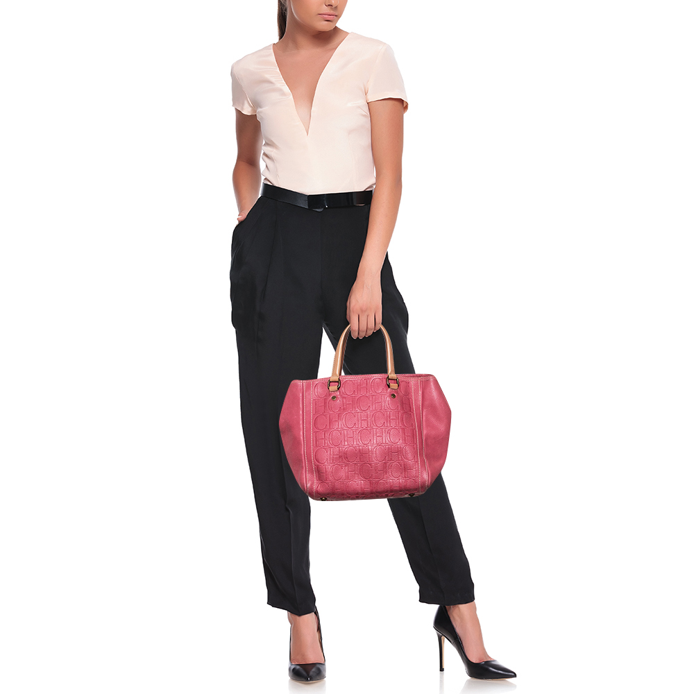 

Carolina Herrera Pink Monogram Leather Tote