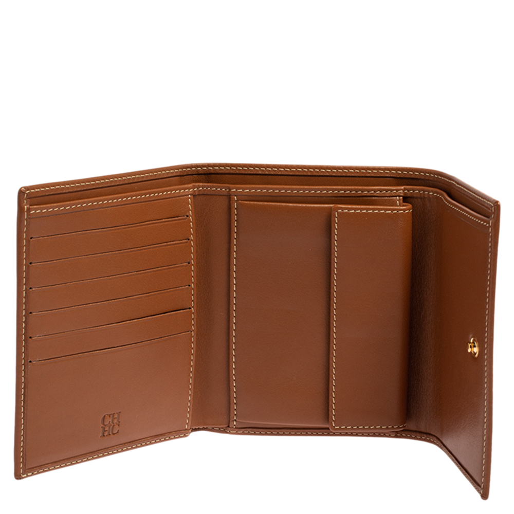 

Carolina Herrera Caramel Brown Leather Trifold Compact Wallet