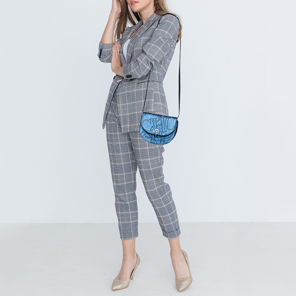 

Carolina Herrera Metallic Blue Monogram Leather Crossbody Bag