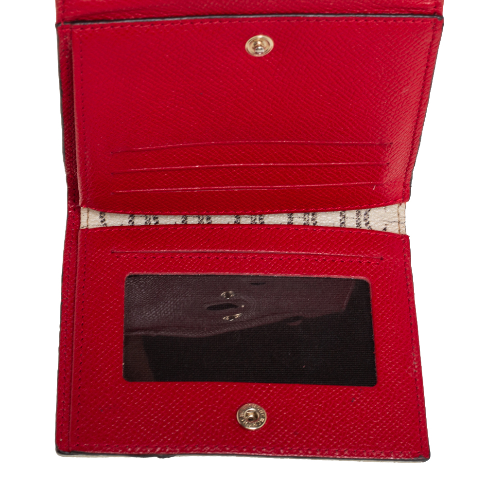 

Carolina Herrera Red Monogram Coated Canvas and Leather Compact Wallet, Beige