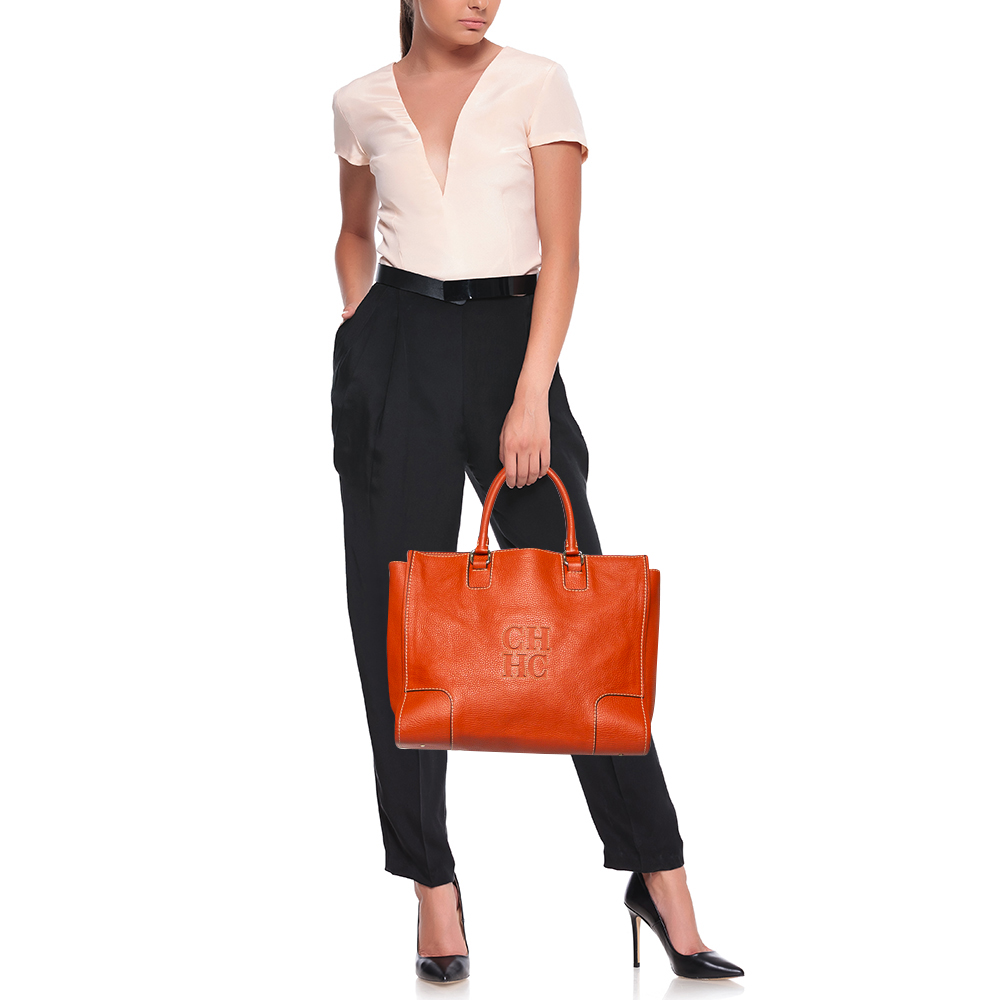 

Carolina Herrera Orange Leather Shopper Tote