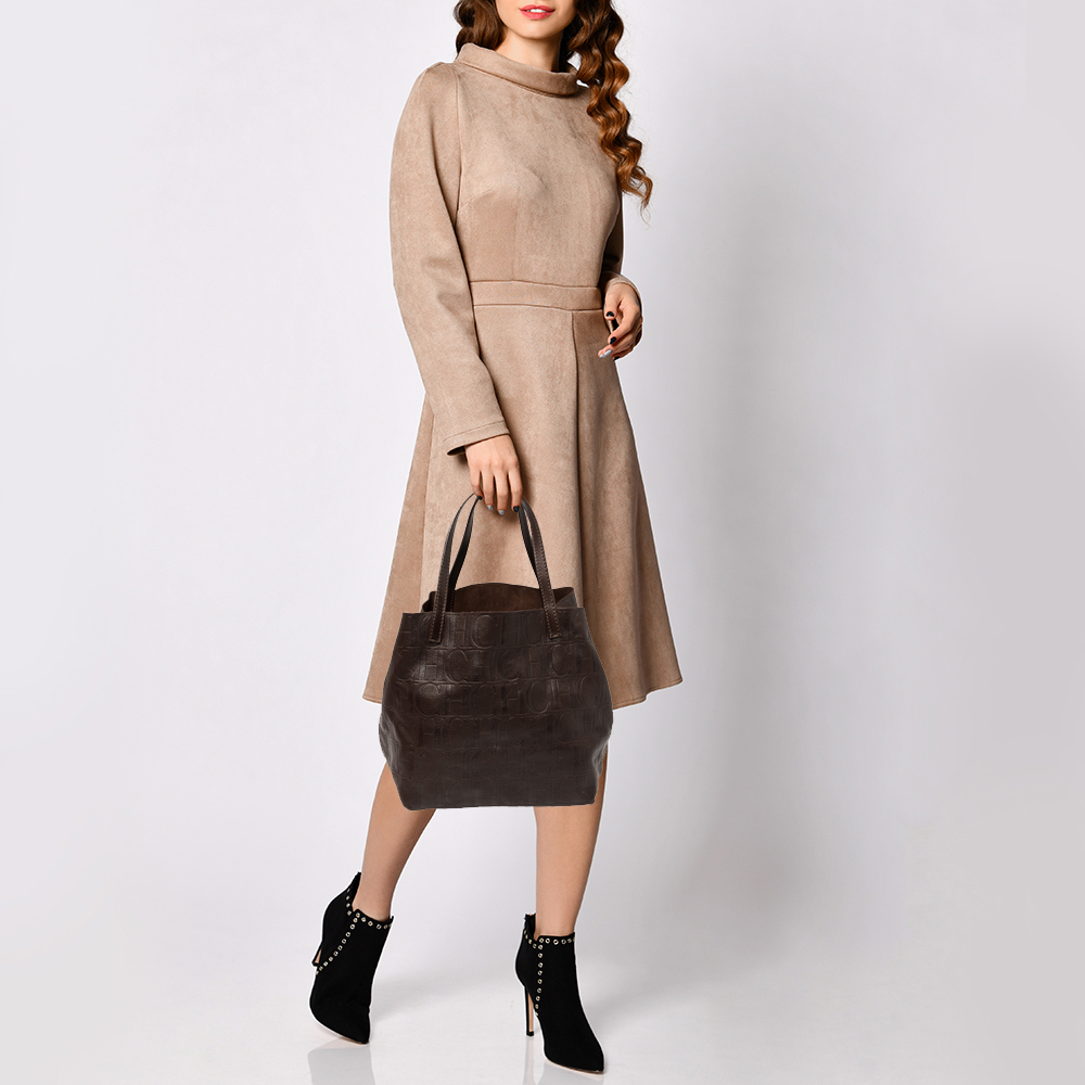 

Carolina Herrera Brown Monogram Leather Matryoshka Tote