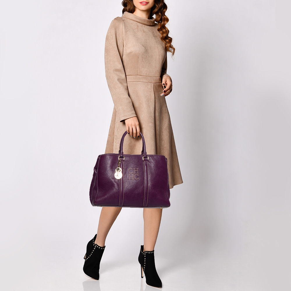 

Carolina Herrera Purple Leather Large Matteo Tote