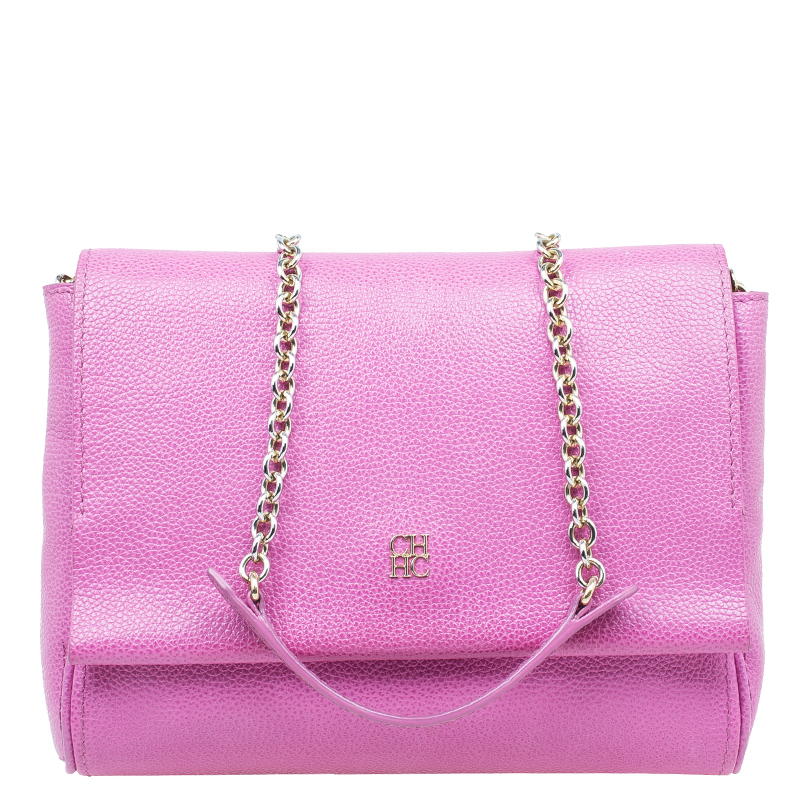 Pre Owned Carolina Herrera Pink Leather Minueto Shoulder Flap Bag
