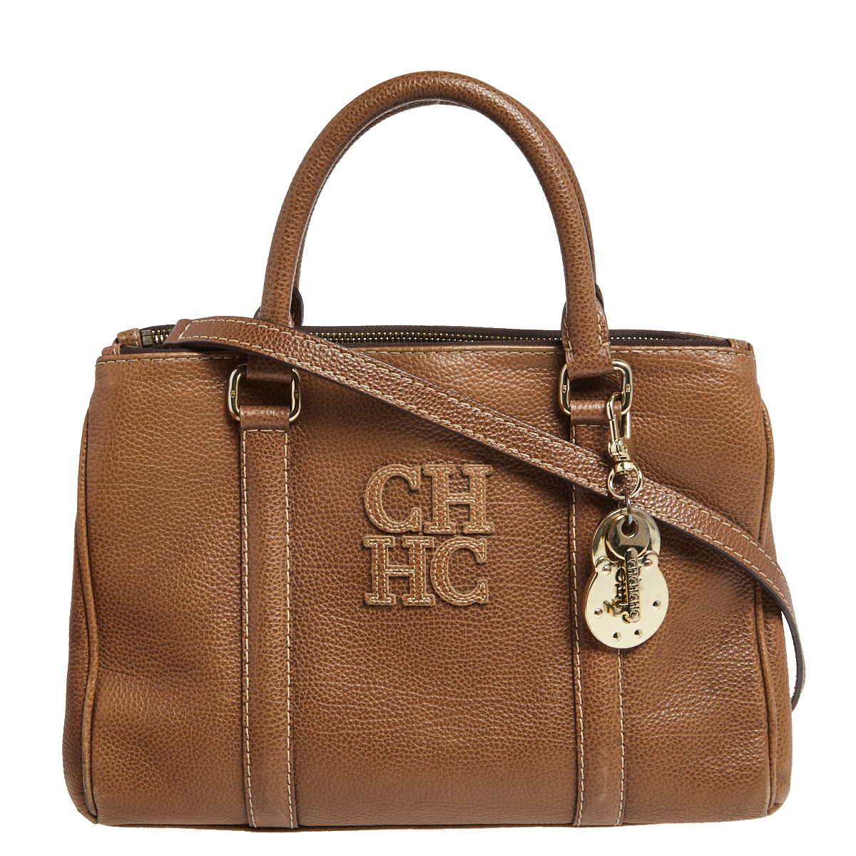 Pre Owned Carolina Herrera Brown Pebbled Leather Small Matteo Tote