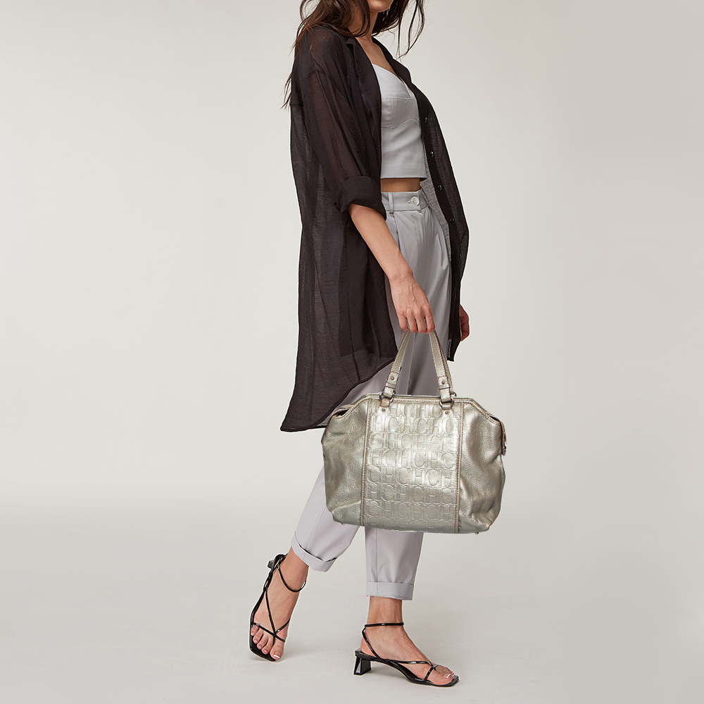 

Carolina Herrera Silver Embossed Monogram Leather Satchel