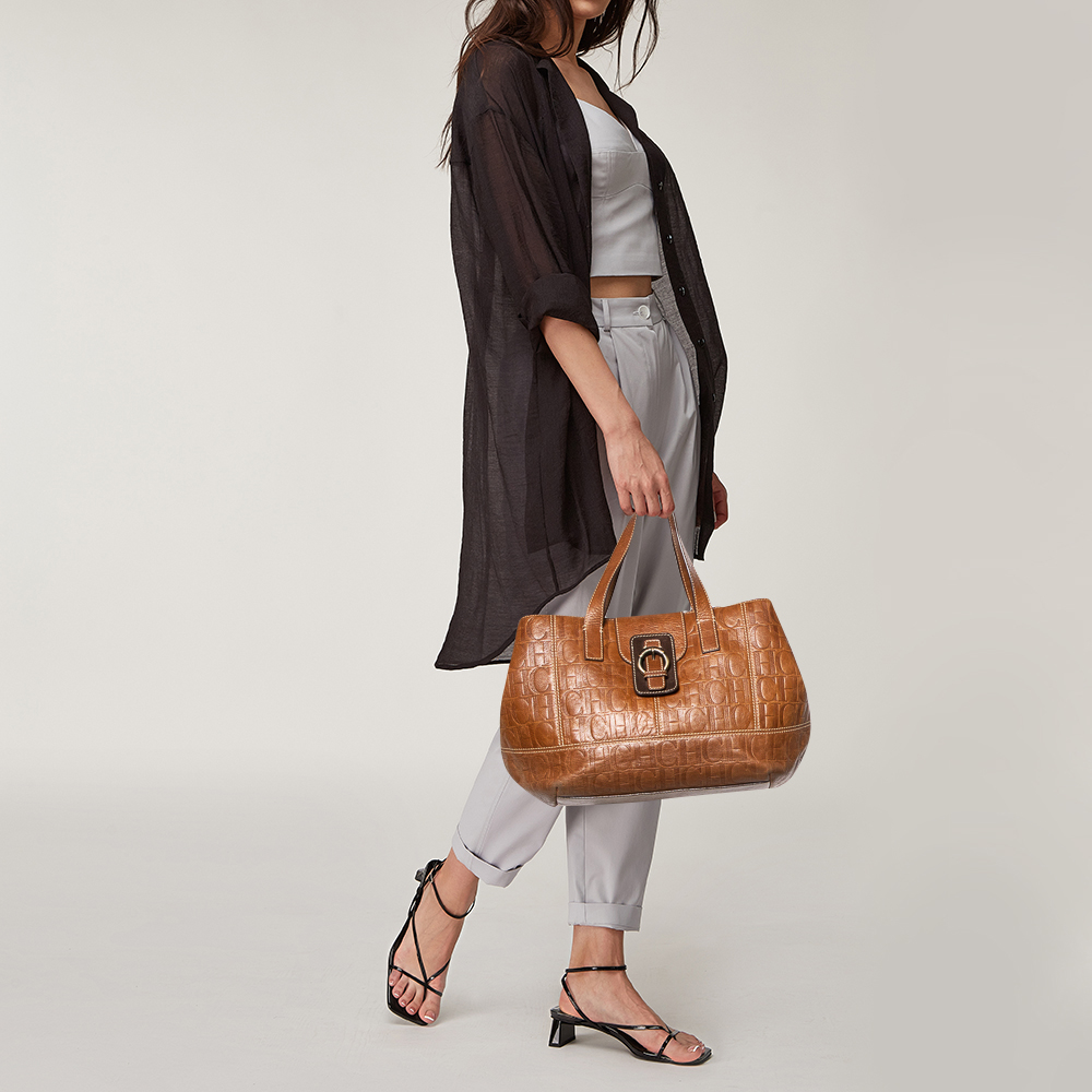 

Carolina Herrera Brown Monogram Leather Tote