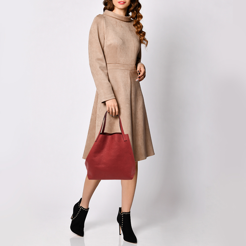

Carolina Herrera Red Monogram Leather Matryoshka Tote