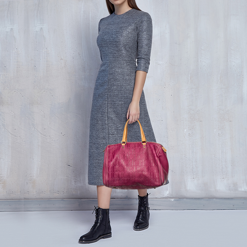 

Carolina Herrera Pink Monogram Leather Large Andy Boston Bag
