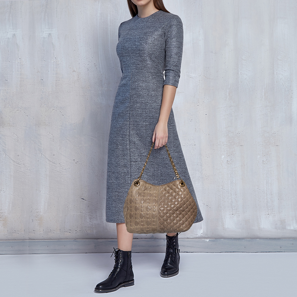 

Carolina Herrera Olive Green Monogram Leather Shoulder Bag