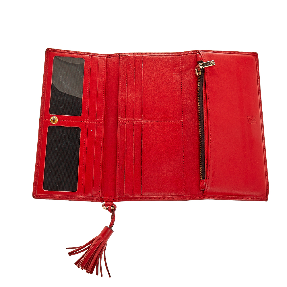 

Carolina Herrera Red Monogram Leather Trifold Continental Wallet