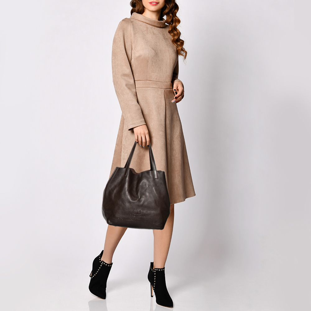 

Carolina Herrera Dark Brown Leather Matryoshka Tote