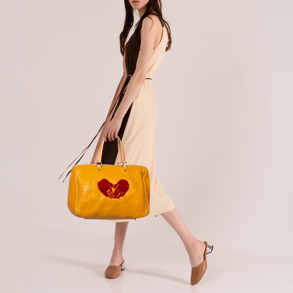 

Carolina Herrera Yellow Monogram Leather Large Heart Limited Edition Andy Boston Bag