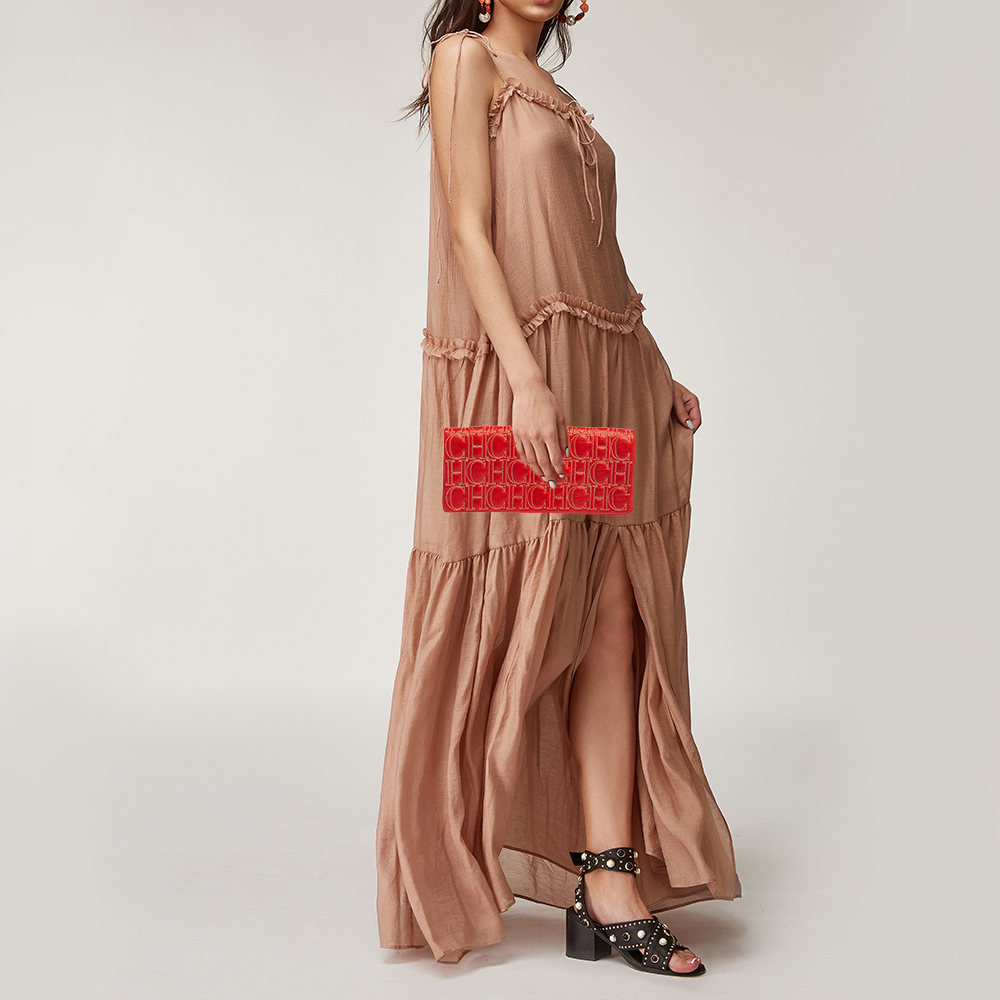 

Carolina Herrera Red Monogram Leather Clutch