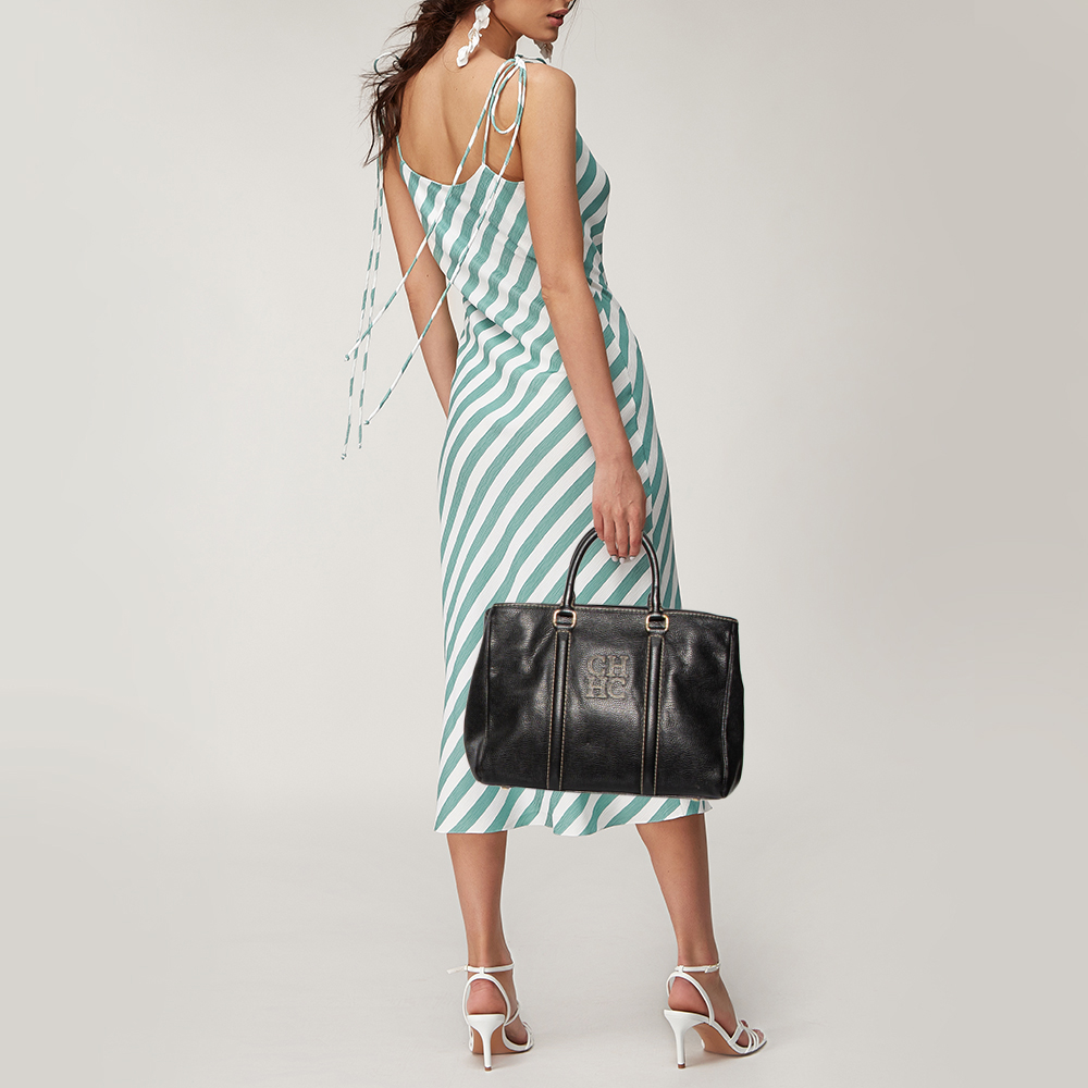 

Carolina Herrera Black Leather Medium Matteo Tote