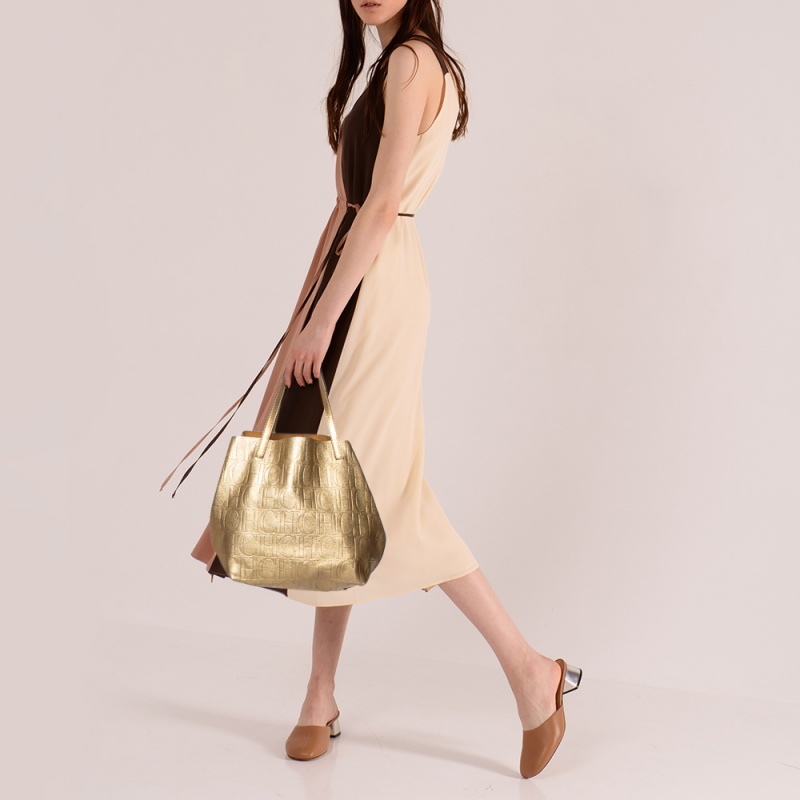 

Carolina Herrera Gold Monogram Leather Matryoshka Tote