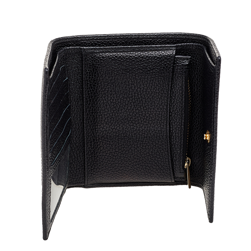 

Carolina Herrera Black Leather Trifold Compact Wallet