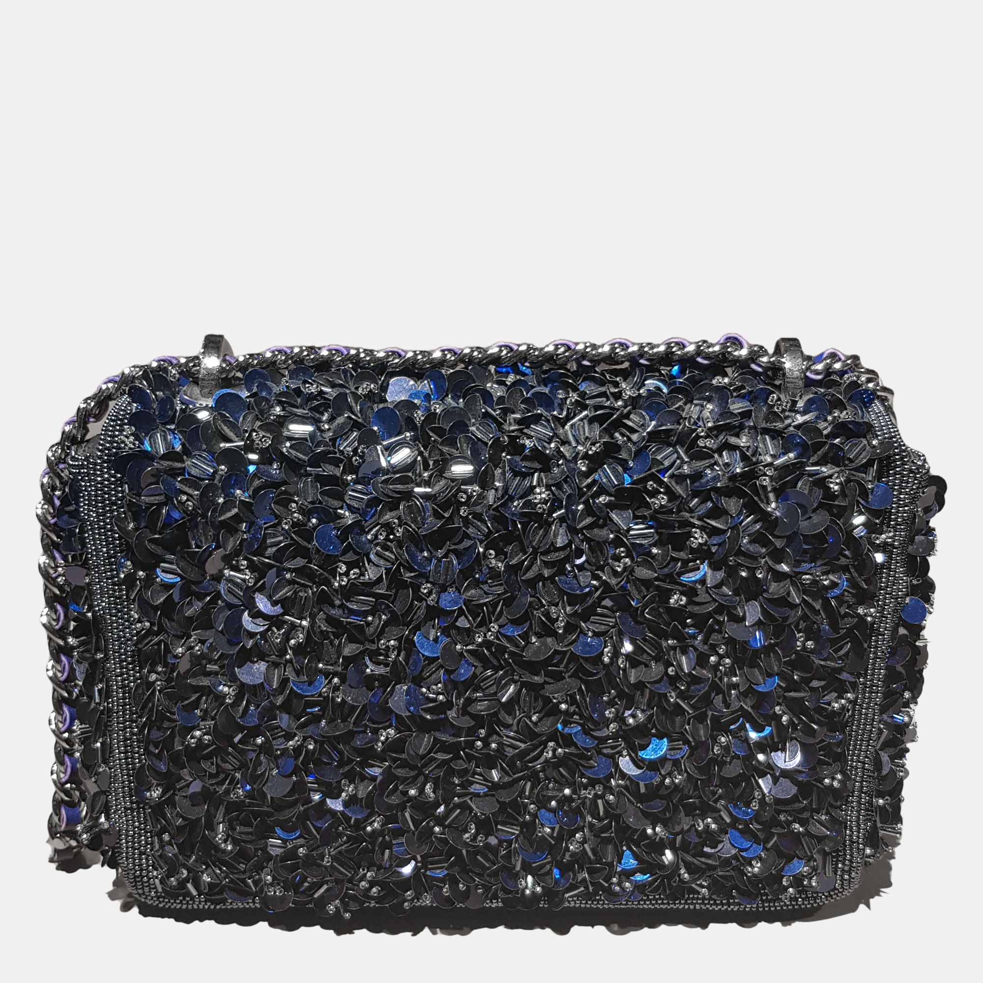 

CH Carolina Herrera Black/Blue Sequin, Beaded and Leather Flap Shoulder Bag