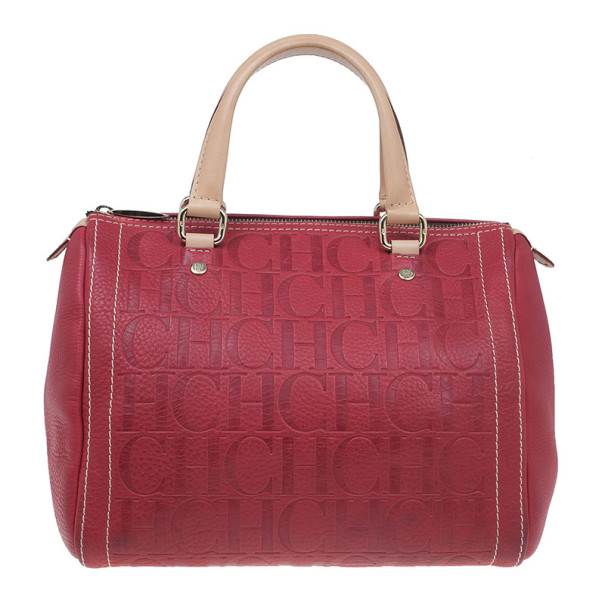 Pre Owned Carolina Herrera Red Leather Andy Boston Bag