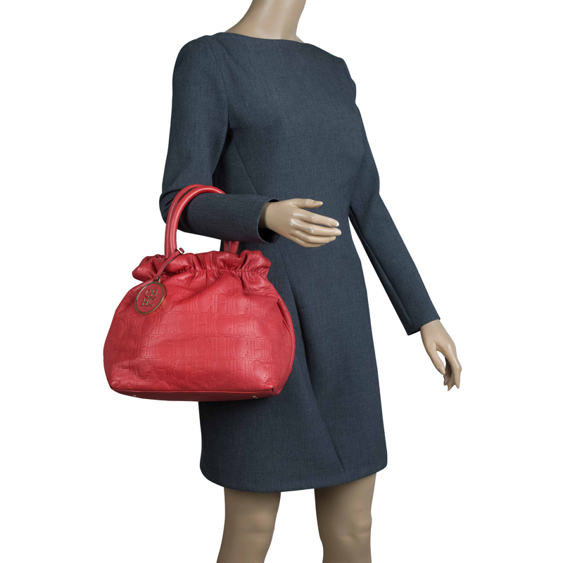 

Carolina Herrera Red Leather Pleated Hobo