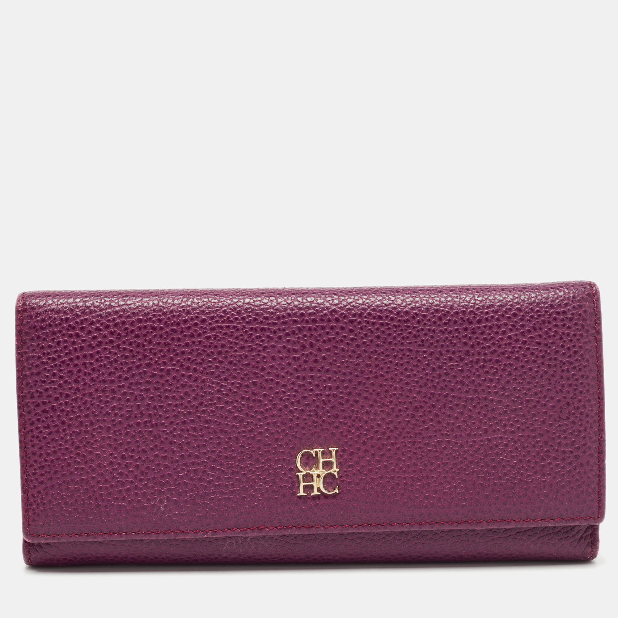 Pre-owned Carolina Herrera Burgundy Leather Trifold Continental Wallet