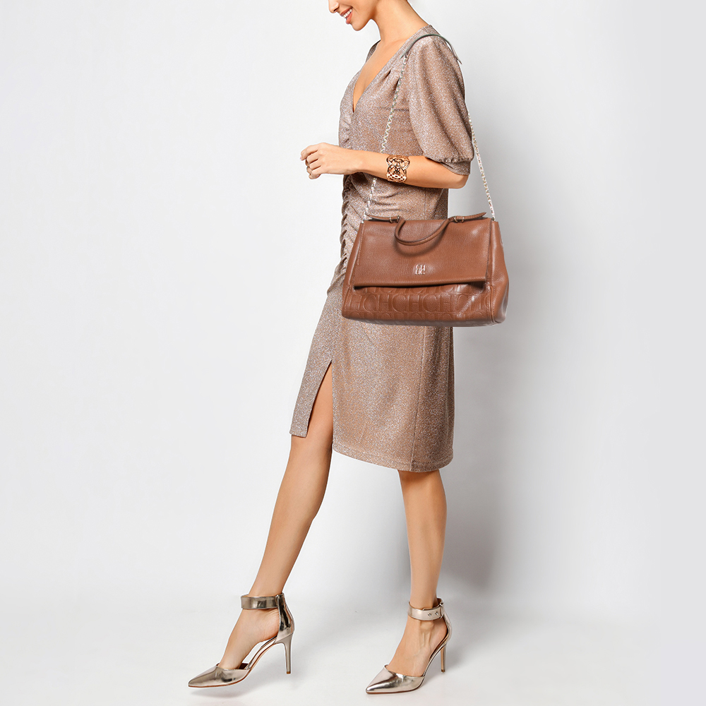 

Carolina Herrera Brown Leather Minuetto Flap Top Handle Bag