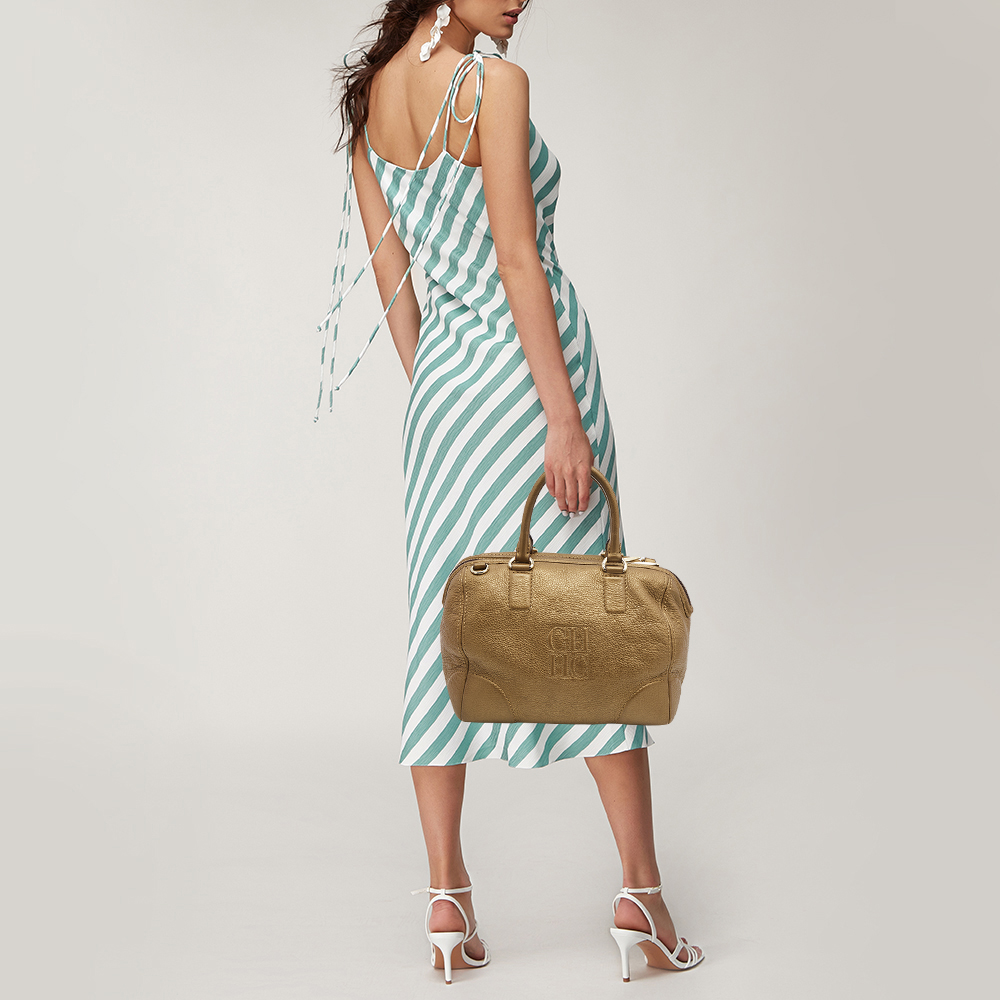 

Carolina Herrera Gold Leather Logo Bowler Bag