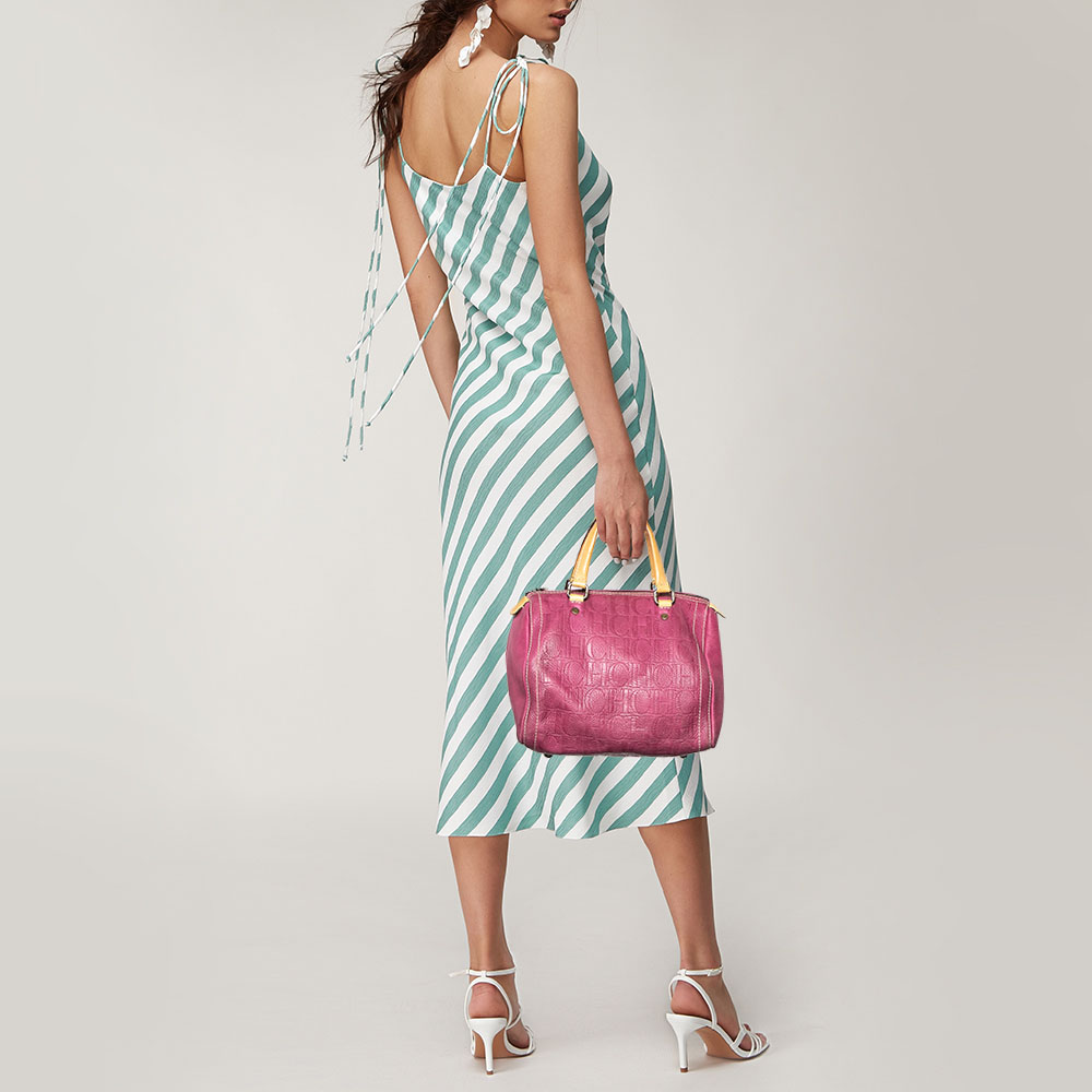 

Carolina Herrera Pink/Brown Monogram Leather Small Andy Boston Bag