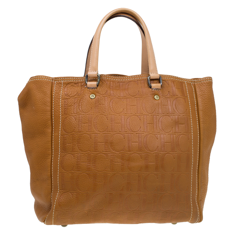 Pre Owned Carolina Herrera Brown Monogram Leather Andy Tote