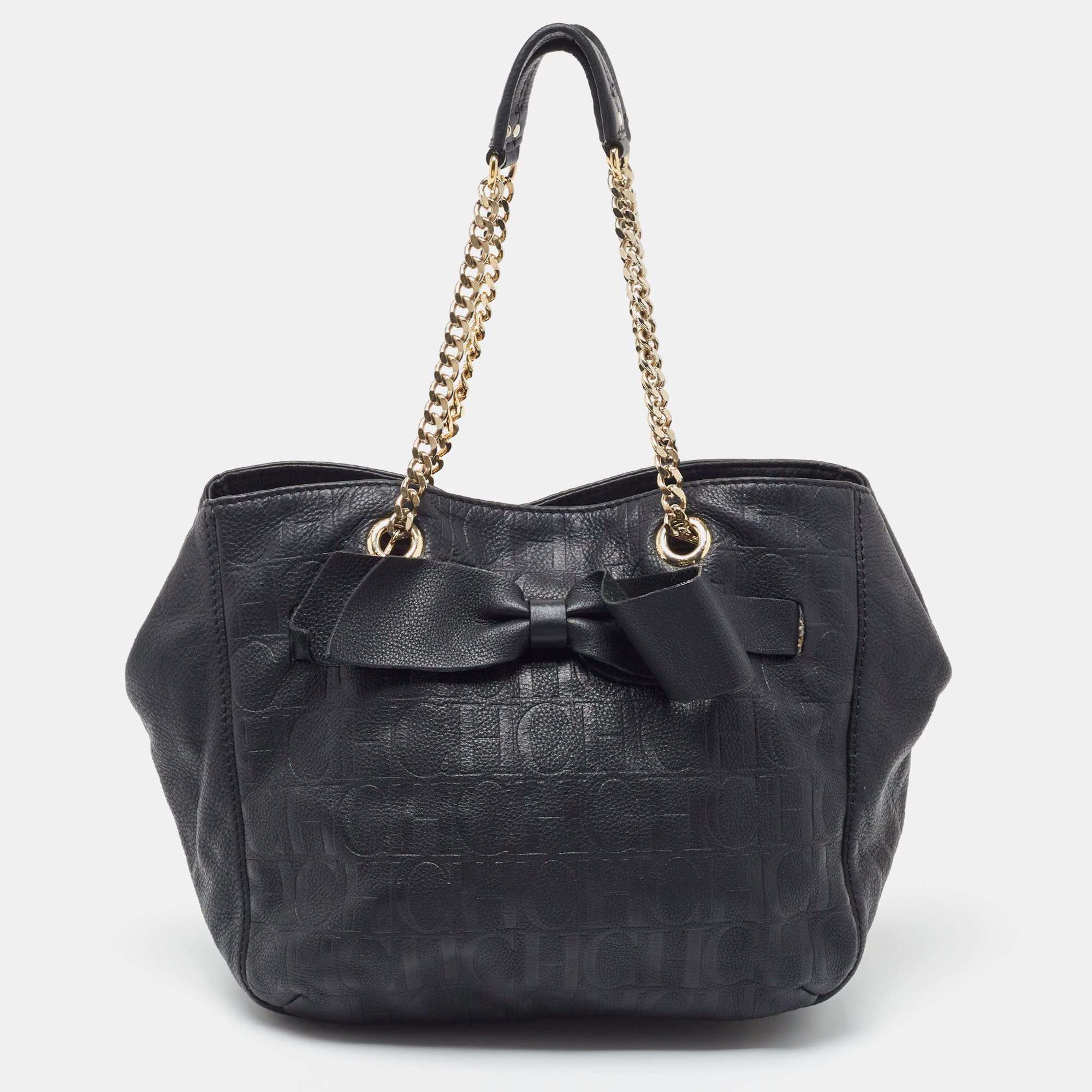 Pre-owned Carolina Herrera Black Leather Audrey Shoulder Bag