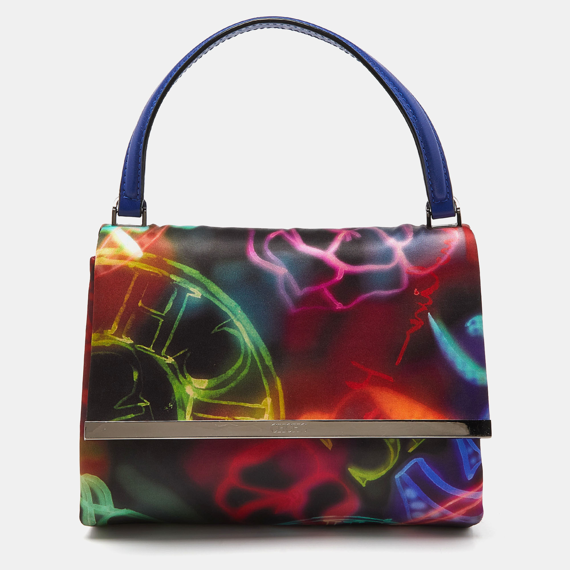 Pre-owned Carolina Herrera Multicolor Printed Fabric And Leather Metal Flap Top Handle Bag