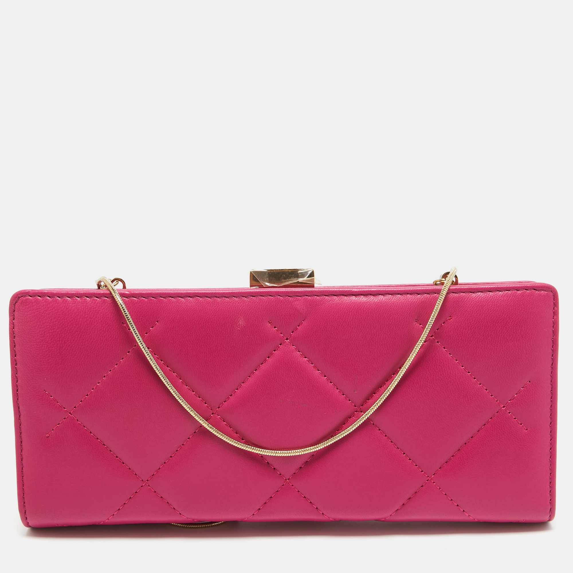 

Carolina Herrera Pink Quilted Leather Frame Chain Clutch