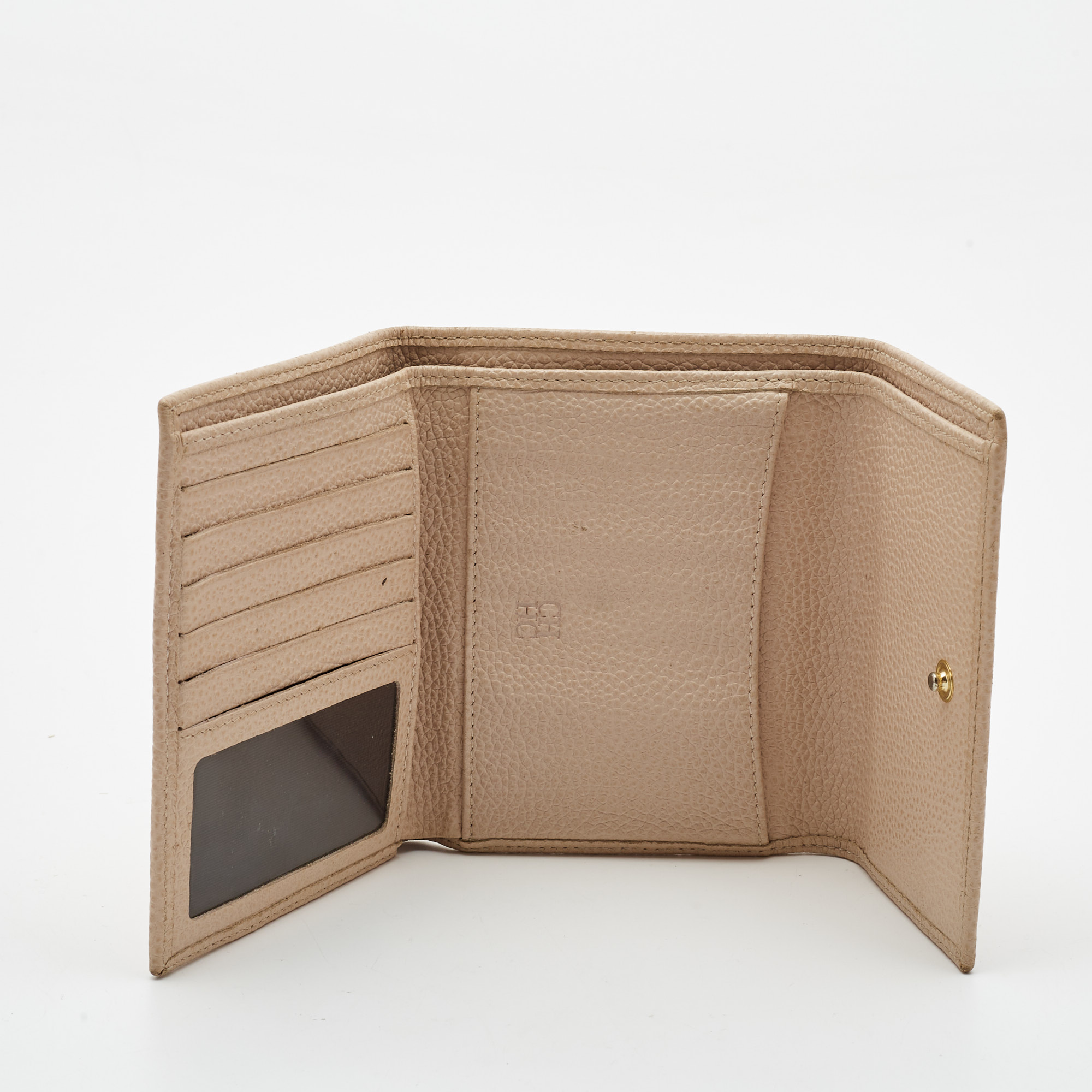 Carolina Herrera Peach Leather Logo Trifold Wallet 