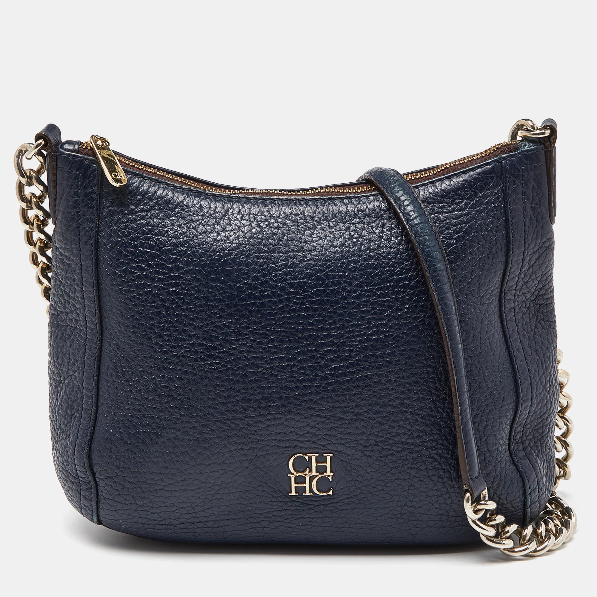 

Carolina Herrera Navy Blue Leather Chain Shoulder Bag