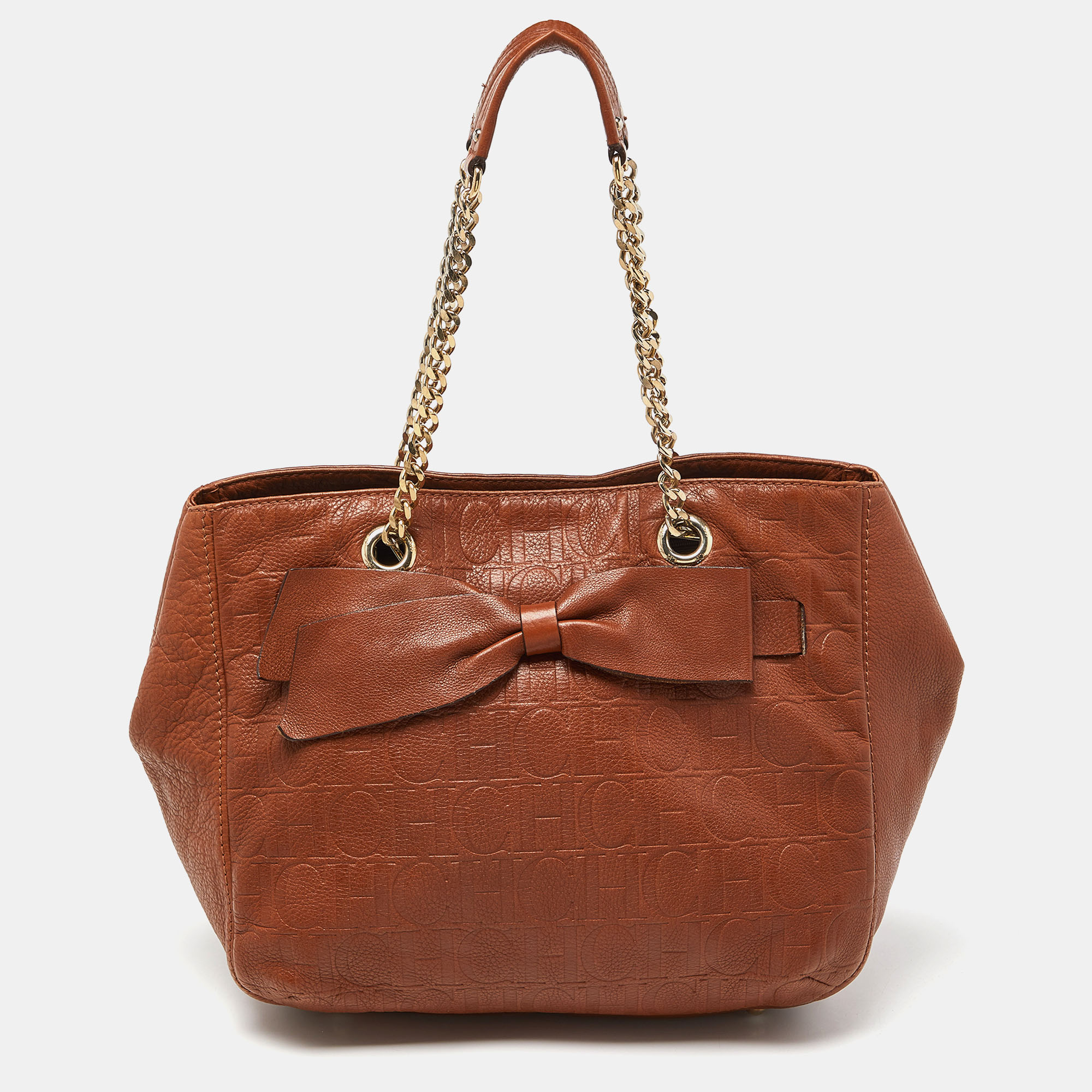 

Carolina Herrera Brown Monogram Embossed Leather Audrey Shoulder Bag