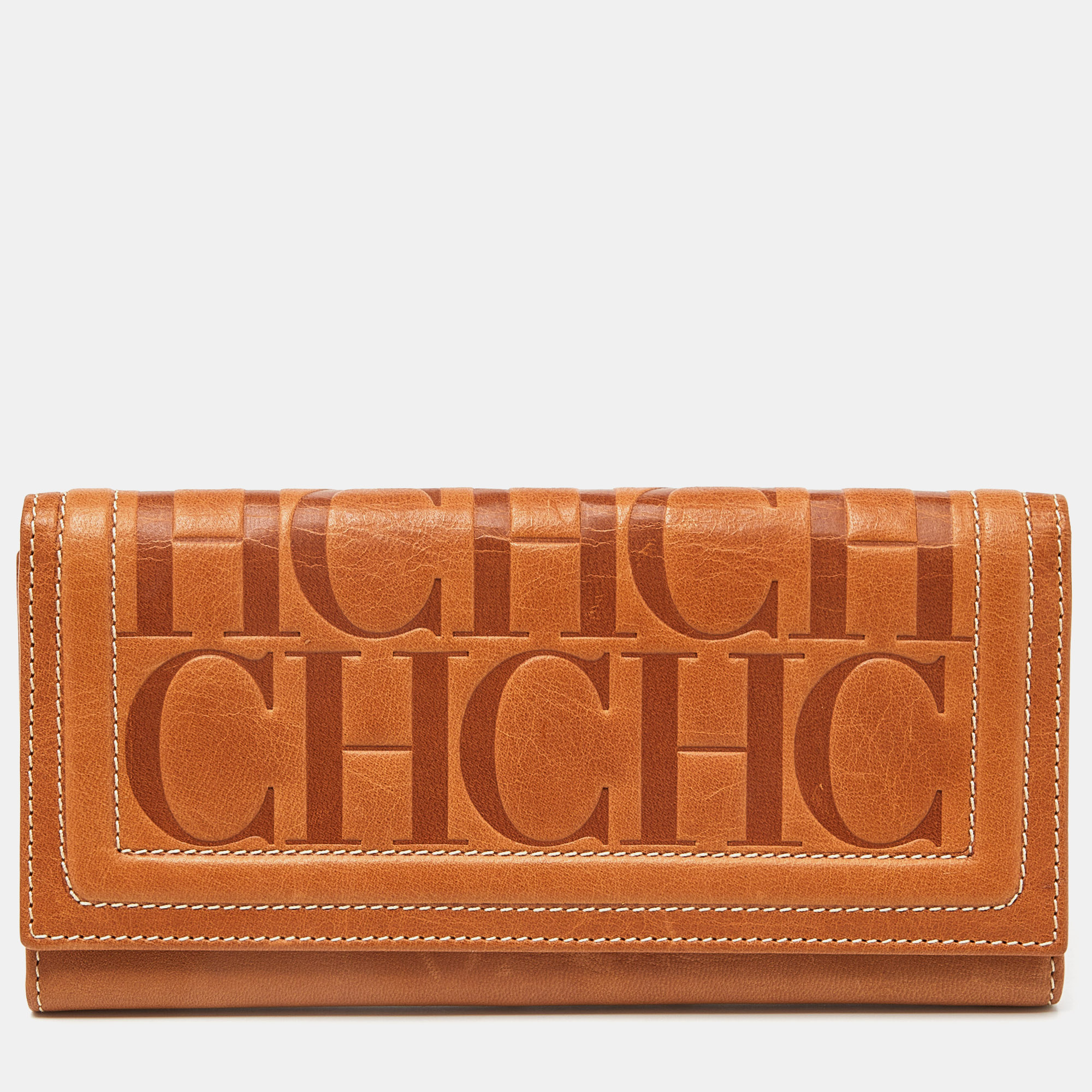 

Carolina Herrera Brown Monogram Embossed Leather Trifold Continental Wallet