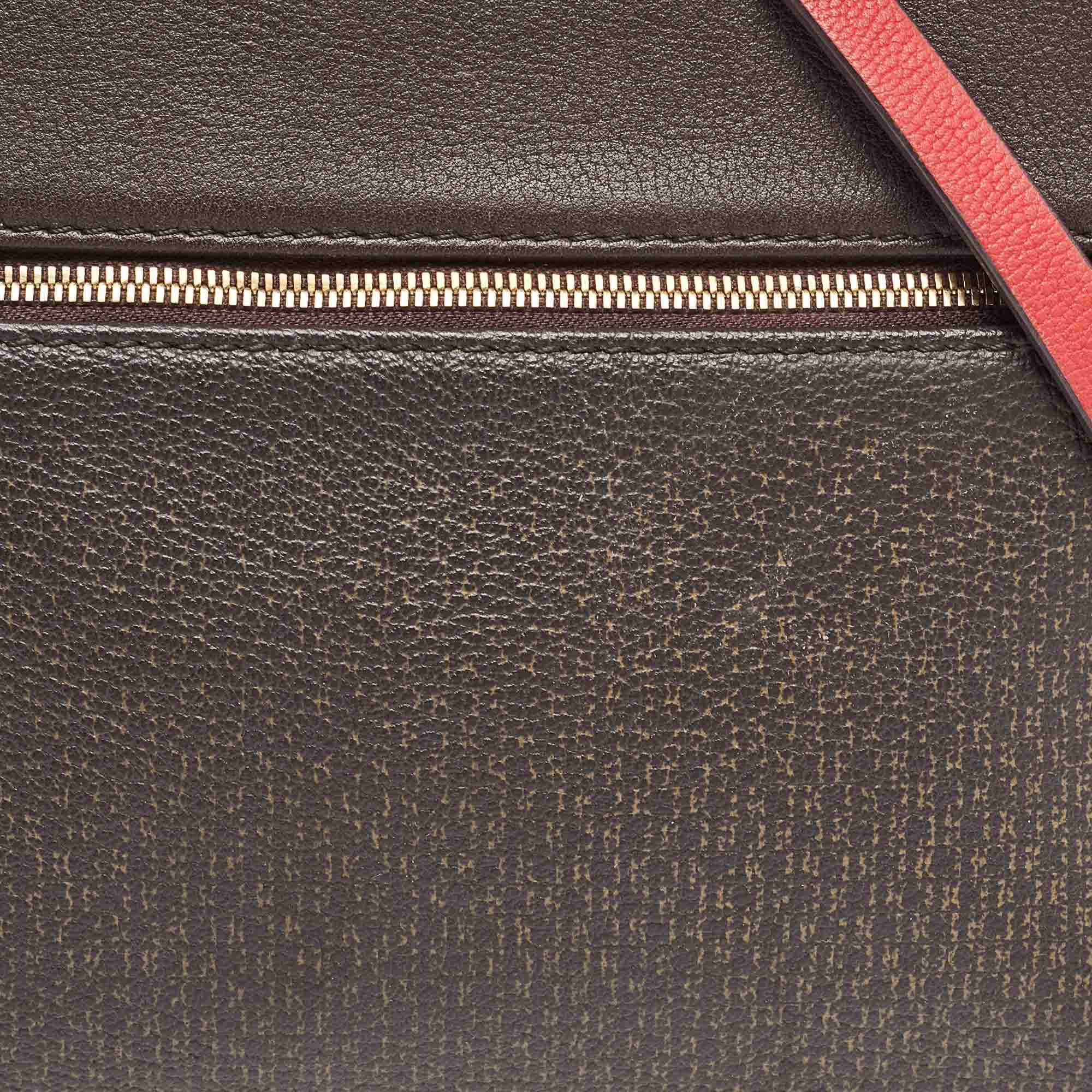 Carolina Herrera Brown/Red Monogram Coated Canvas and Leather Inro Crossbody Bag 