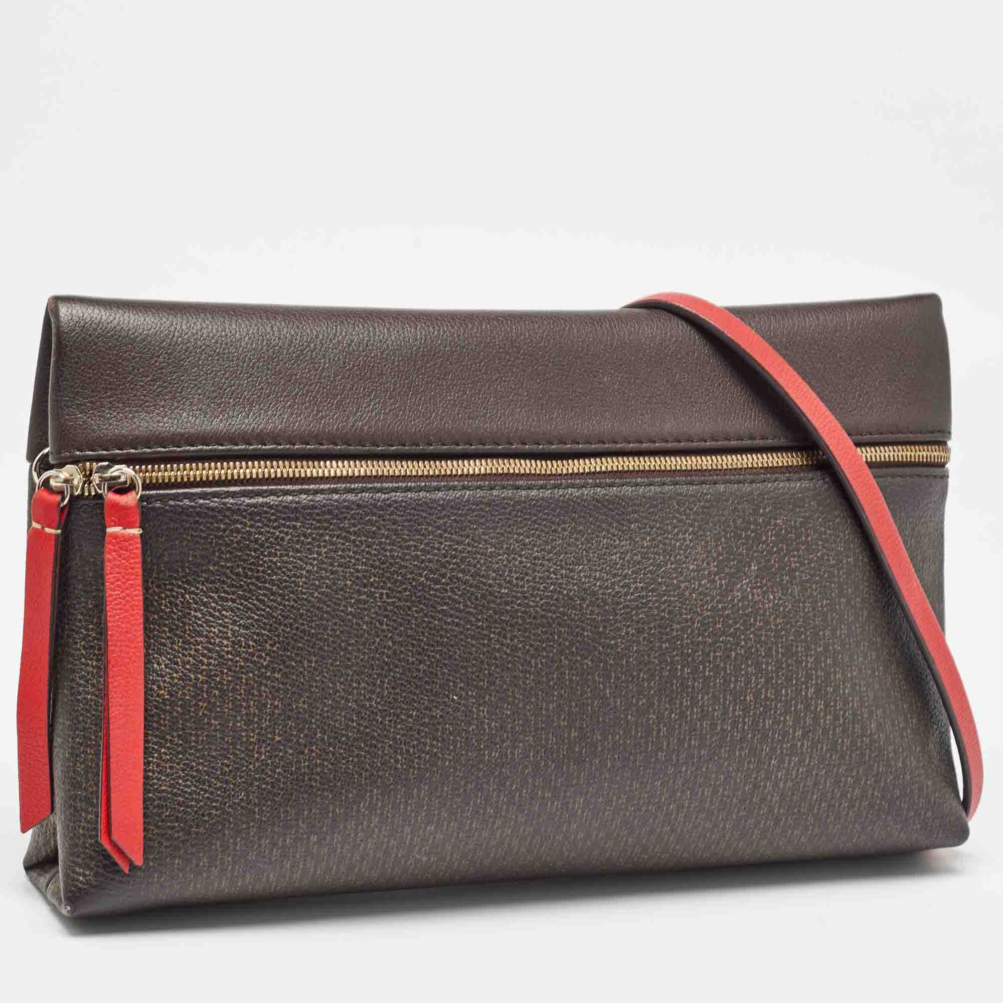 Carolina Herrera Brown/Red Monogram Coated Canvas and Leather Inro Crossbody Bag 
