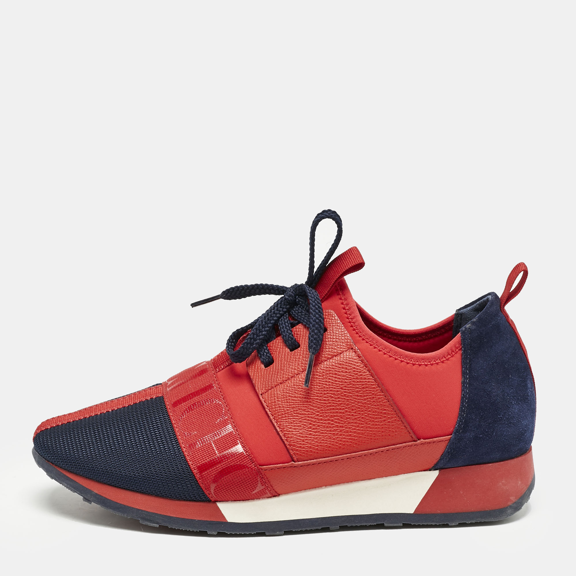 

Carolina Herrera Red/Blue Leather and Suede Low Top Sneakers Size