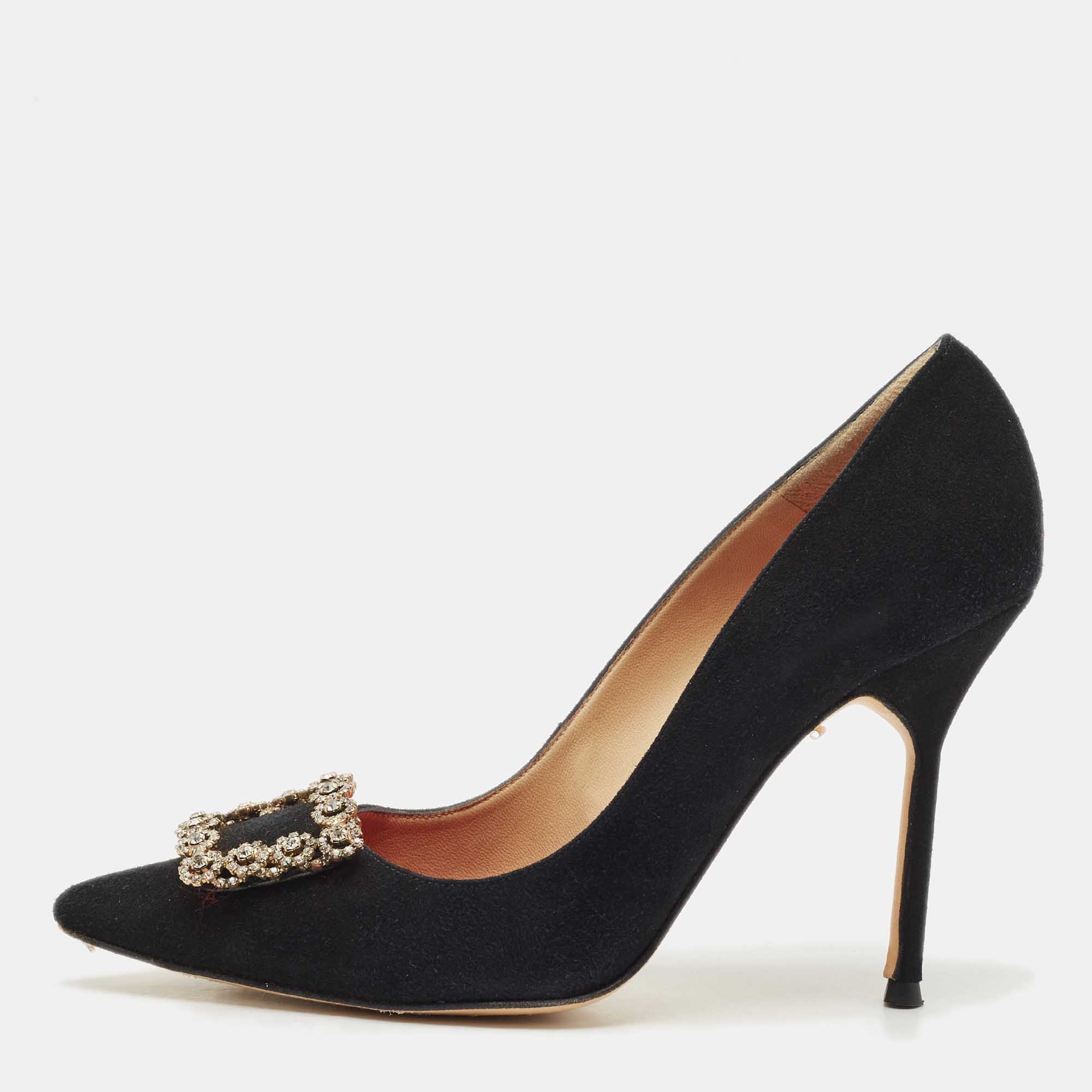

Carolina Herrera Black Suede Crystal Embellished Pumps Size