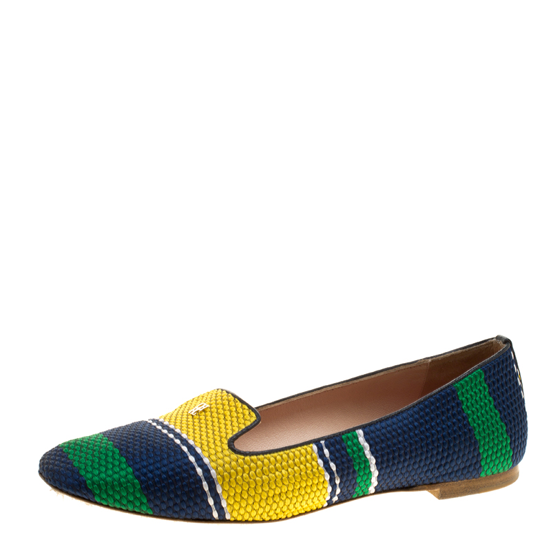 Pre Owned Carolina Herrera Multicolor Woven Tweed Ballet Flats Size 39