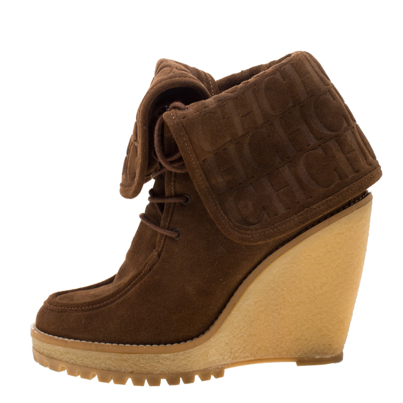

Carolina Herrera Brown Suede Wedge Heel Ankle Boots Size