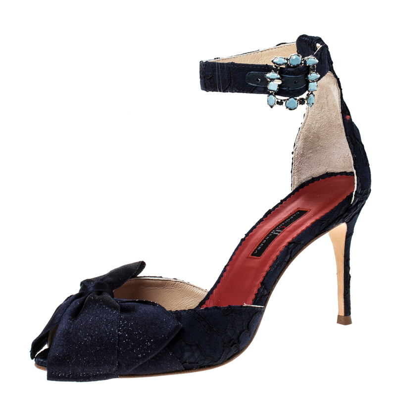 Carolina Herrera Lace And Satin Bow Ankle Strap Sandals Size 38