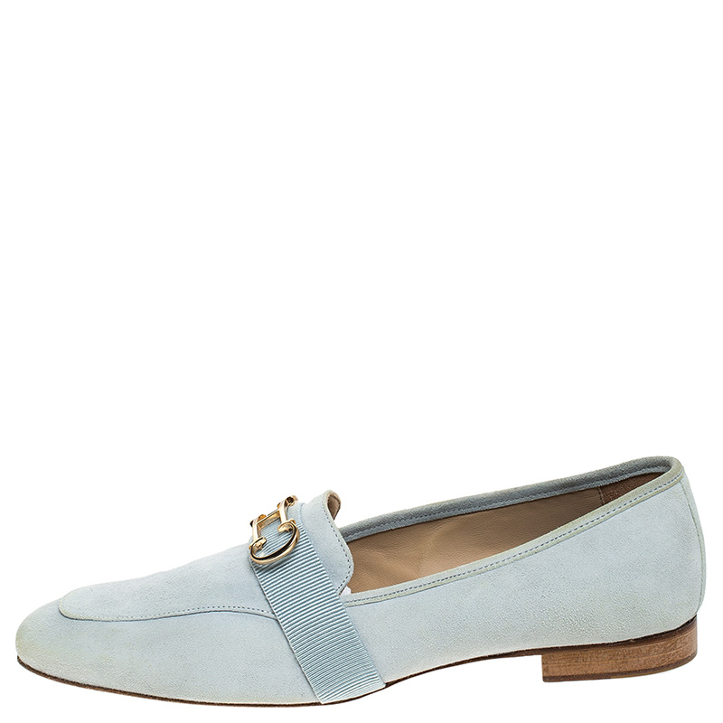 

Carolina Herrera Blue Suede Logo Detail Slip On Loafers Size