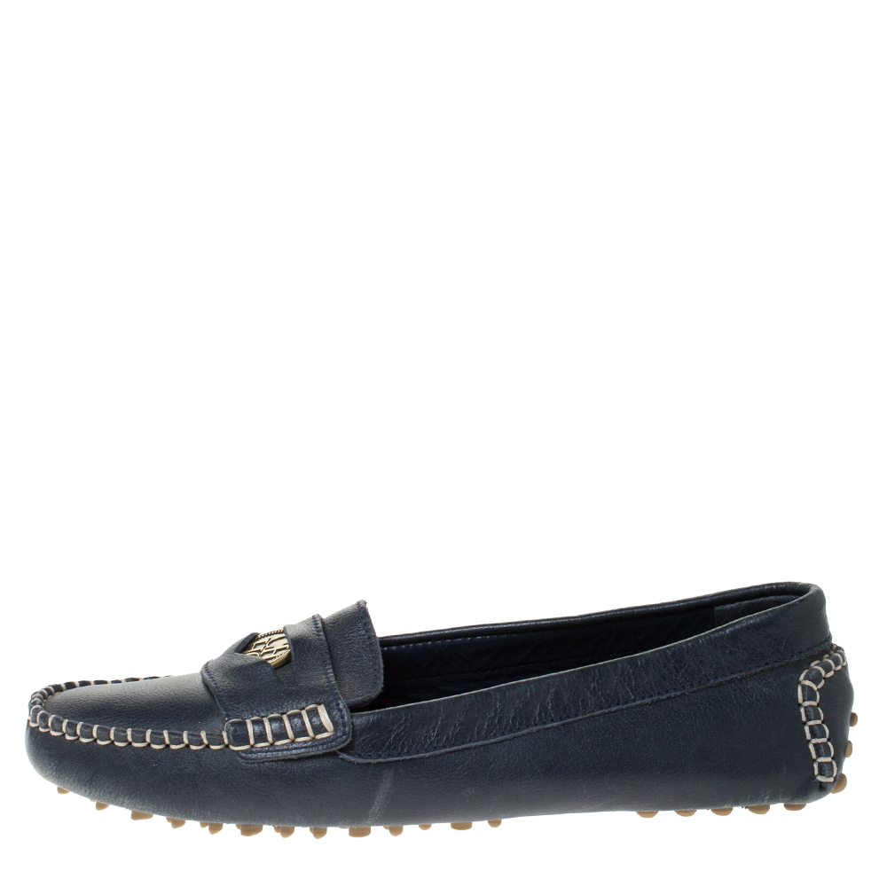

Carolina Herrera Navy Blue Leather Loafers Size