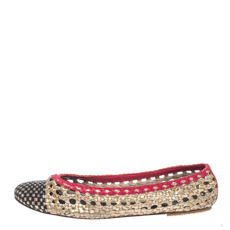 

Carolina Herrera Woven Ballet Flats Size, Gold